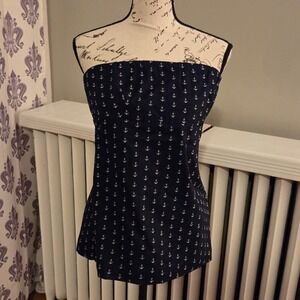 J.Crew Factory Nautical Anchor Print Strapless Navy Cotton Tube Top NWT Sz 4